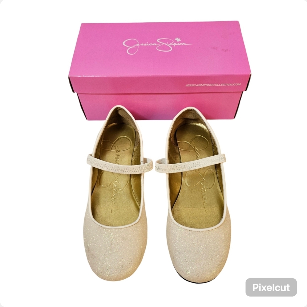 Jessica Simpson white sparkle manmade ballerina flats girls size 3M US